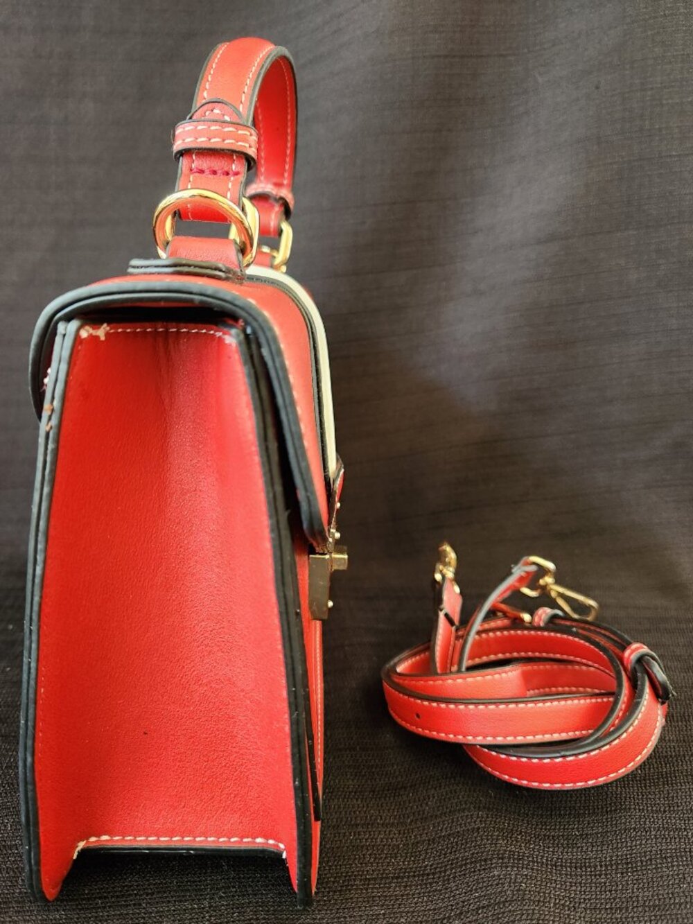 Scarleton Women's Satchel Handbag Red White Black Flap Crossbody Bag Adj Strap - Picture 5 of 16